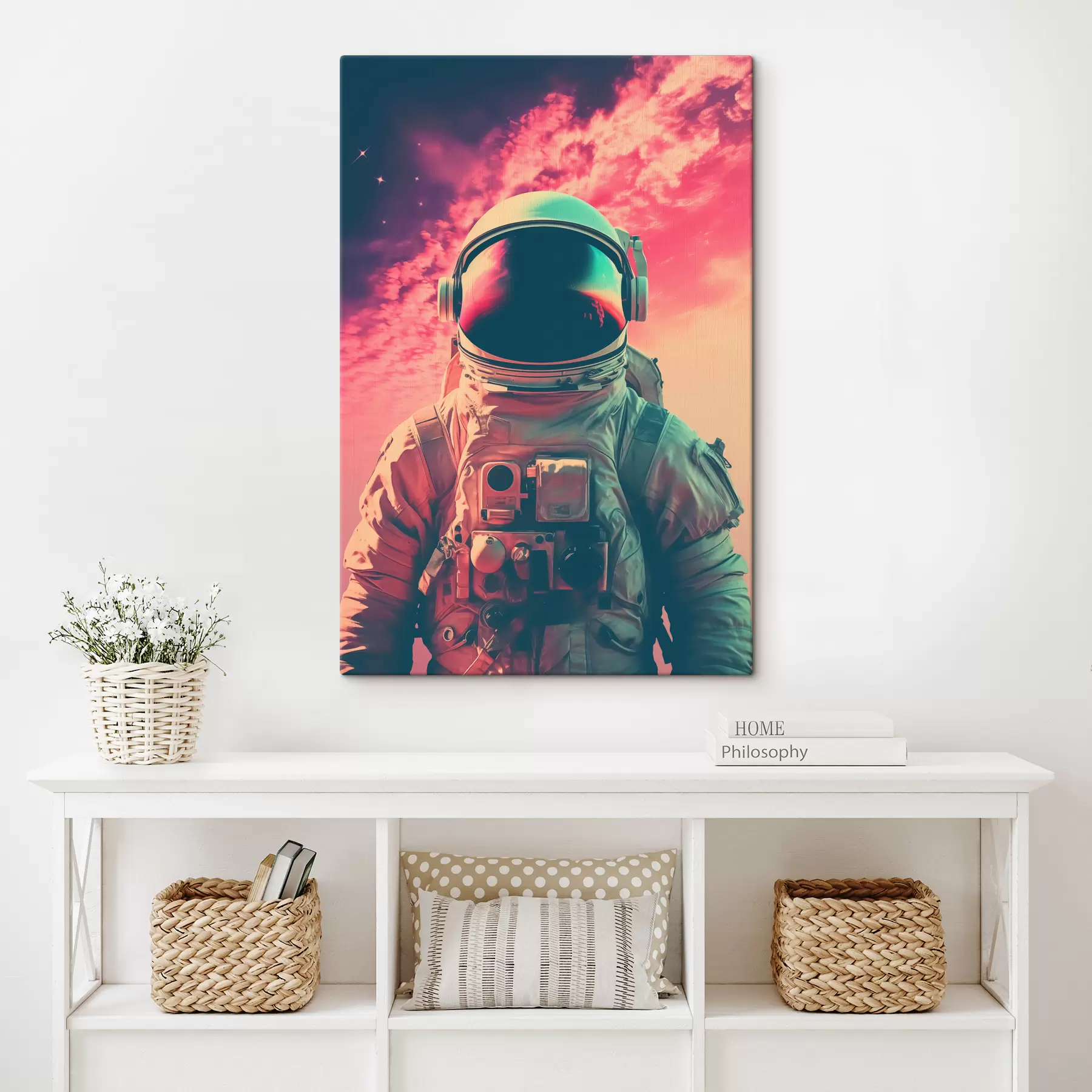 Obraz Astronaut v skafandri proti ružovej oblohe s40312