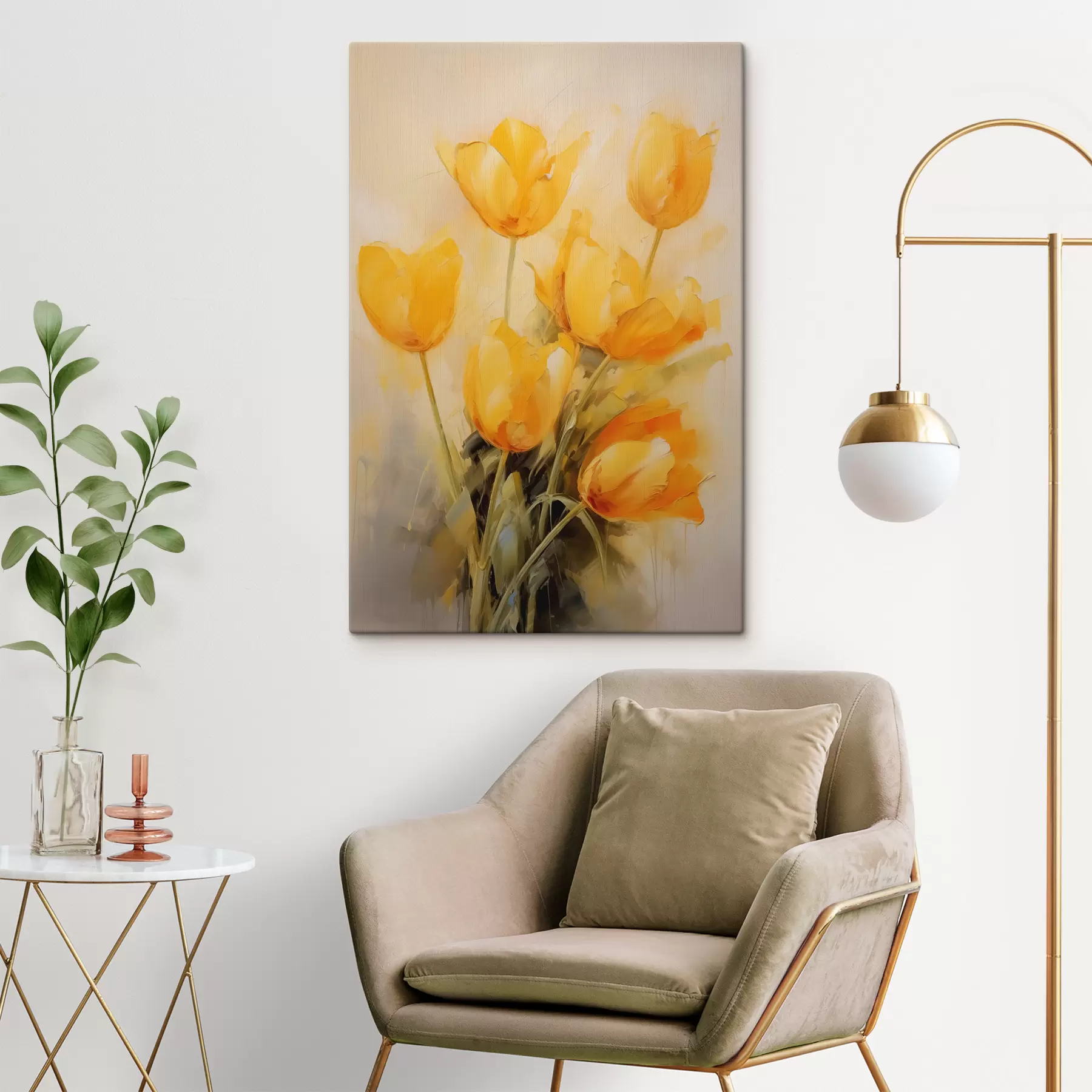 Fototapety Imitácia žltých tulipánov olejomaľbou s40318