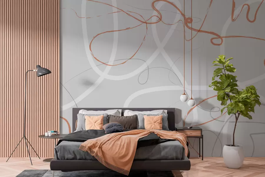 Fototapety Abstraktné oranžové čiary na sivom pozadí w01455