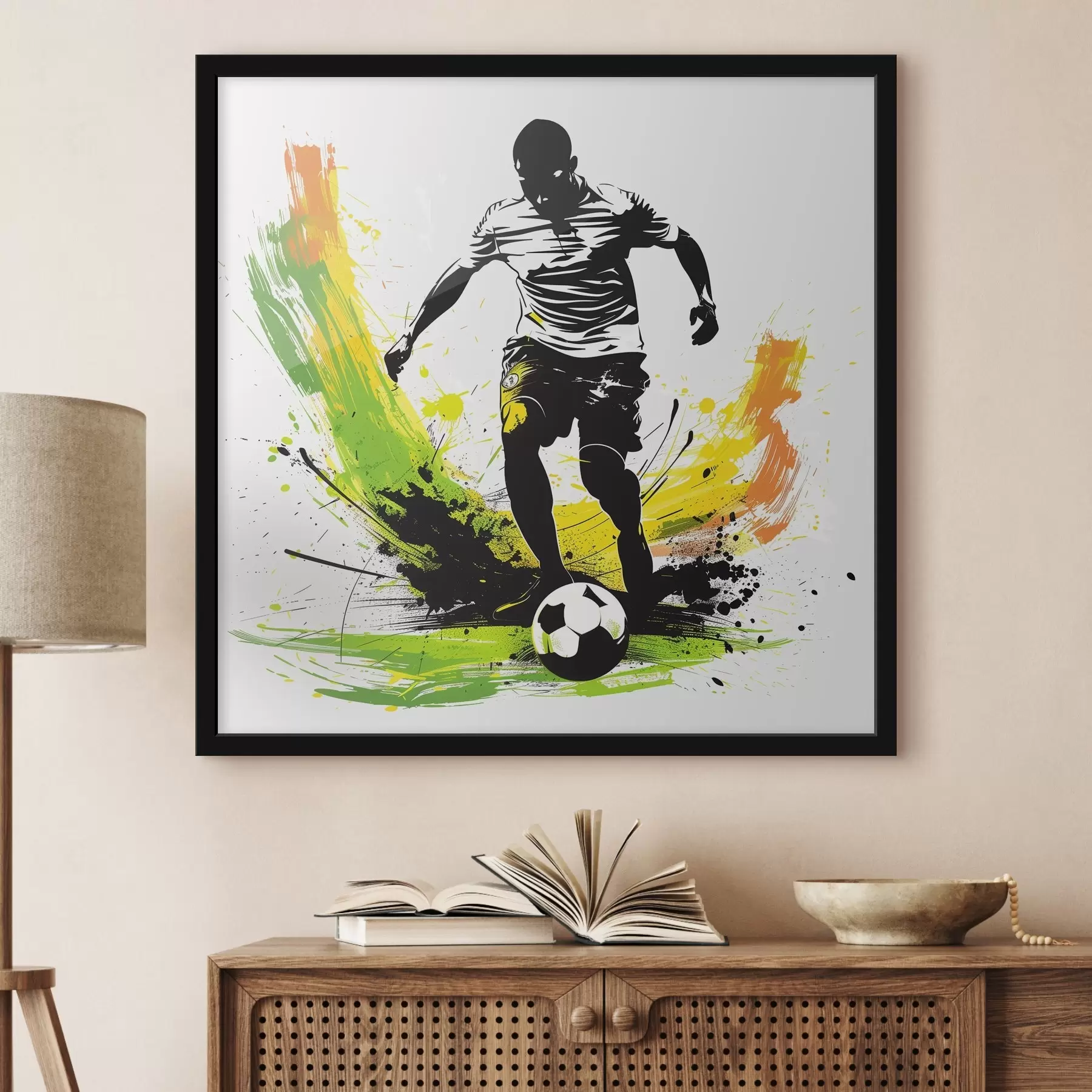 Obraz Futbalista na pozadí farebných škvŕn f40381