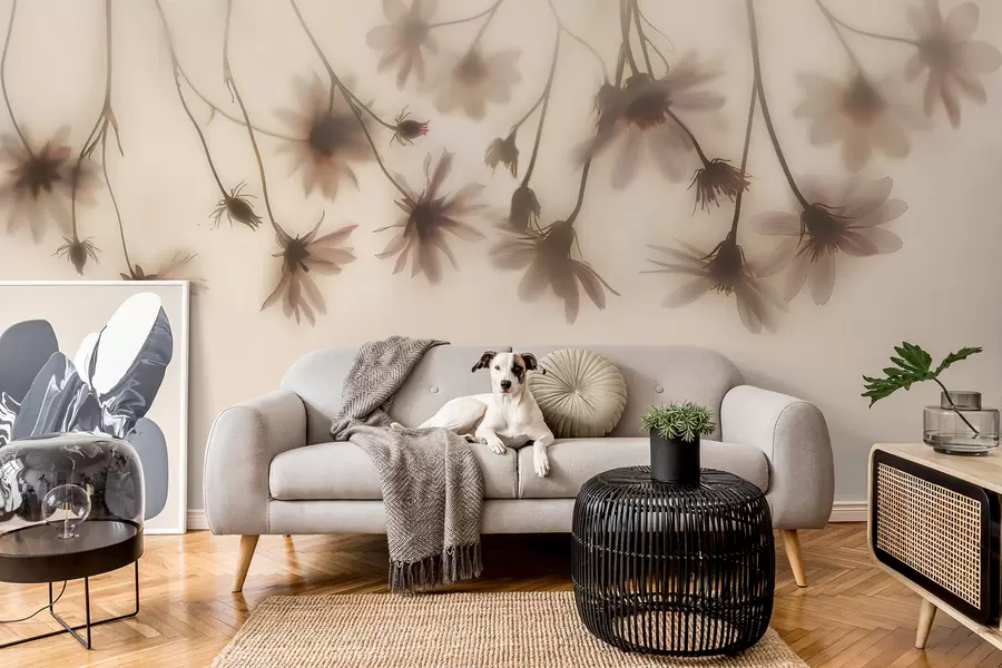 Fototapety Jemné kvety v hmle visiace zhora v ružových farbách w01469