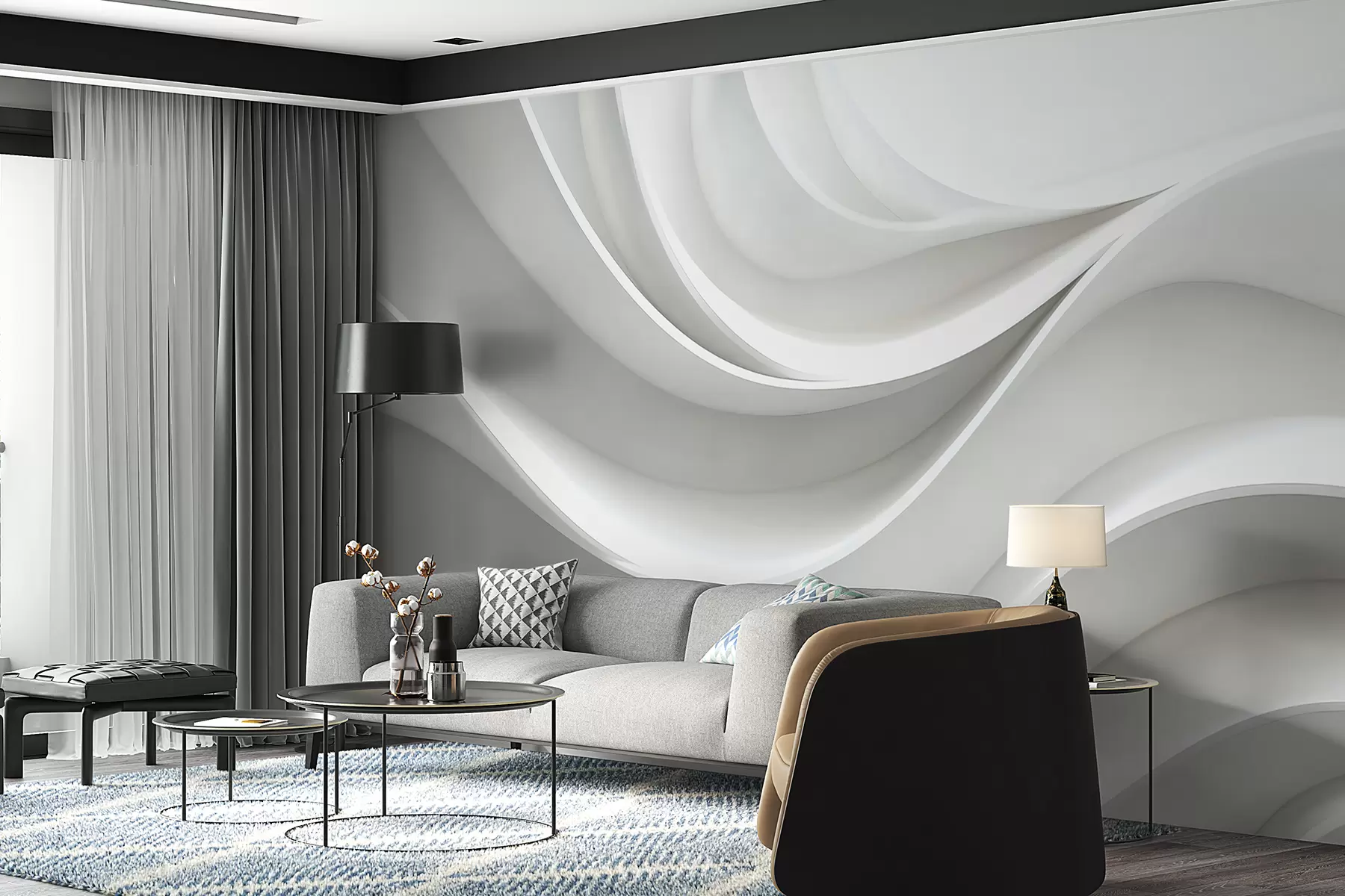 Fototapety Biely 3D objemový abstraktný tvar vlny w01471