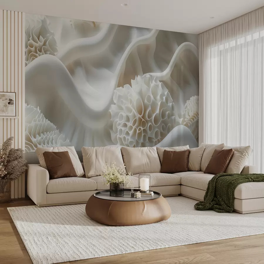Fototapety Abstraktné vlnité pozadie bielych tvarov v 3D štýle w01475