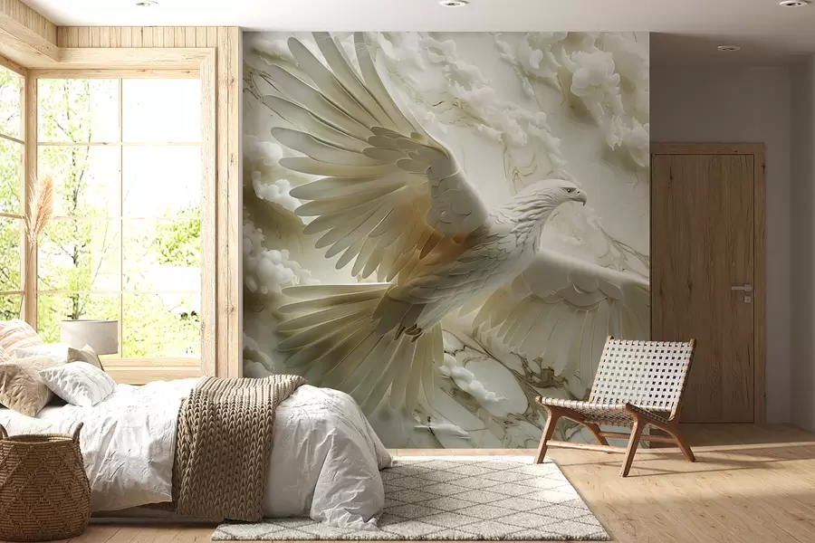 Fototapety 3D biely orol na pozadí mrakov a mramoru w01477