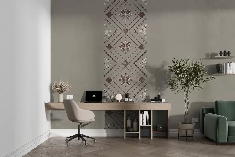 Fototapety Vlastenecká textúrovaná tapeta s minimalistickým ornamentom v ukrajinskom štýle v hnedých odtieňoch w01027v1