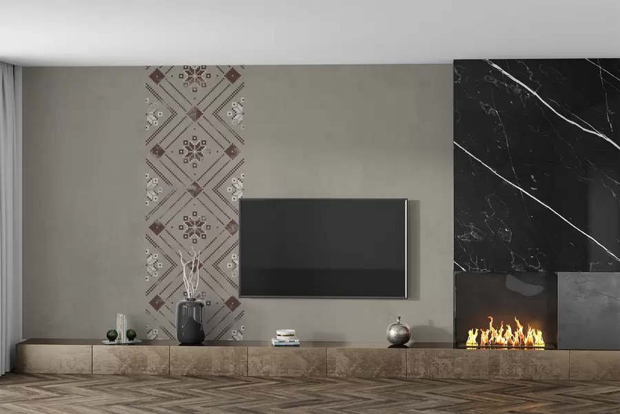 Fototapety Vlastenecká textúrovaná tapeta s minimalistickým ornamentom v ukrajinskom štýle v hnedých odtieňoch w01027v1