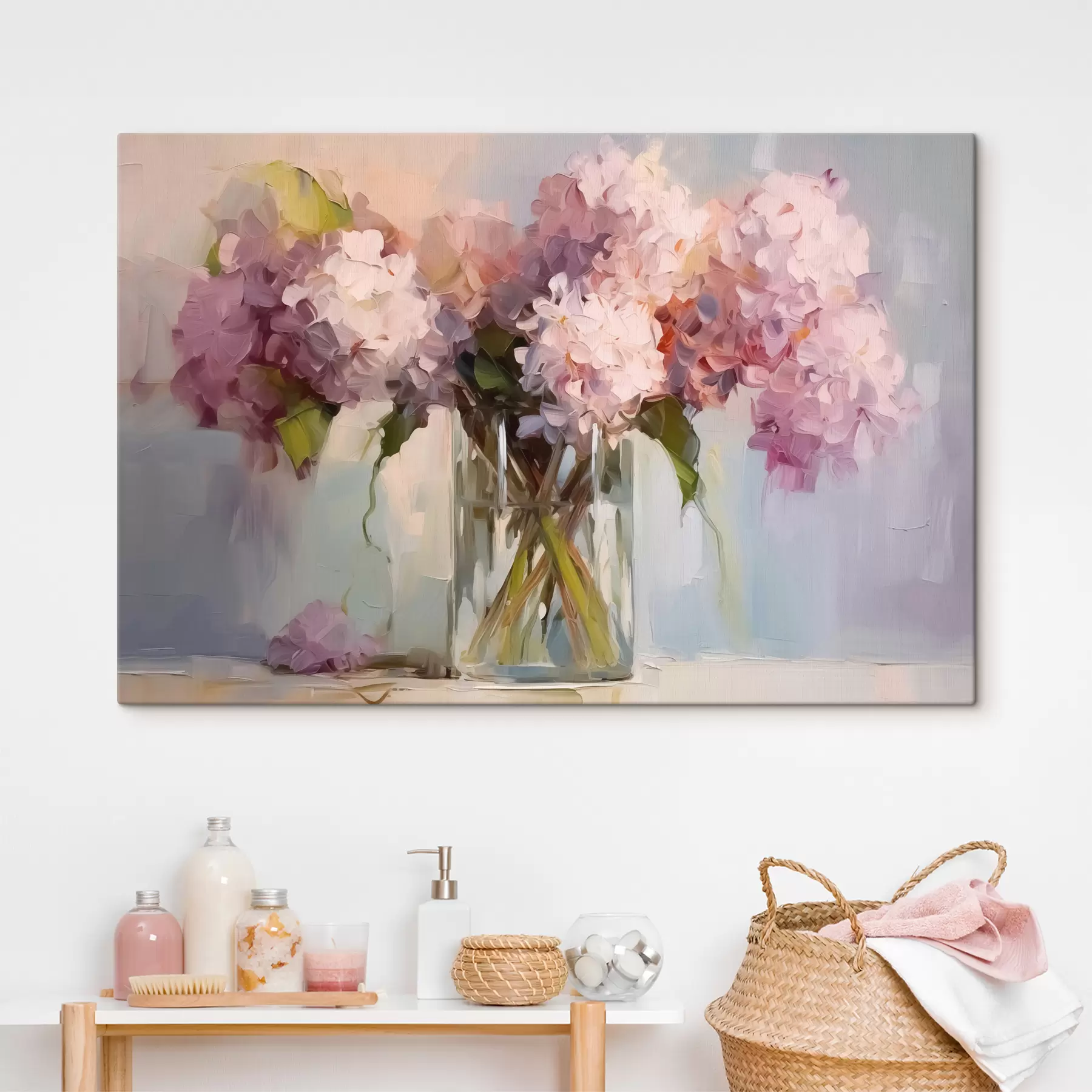 Fototapety Kytica hyacintov vo veľkej sklenenej váze, pastelové farby s40529