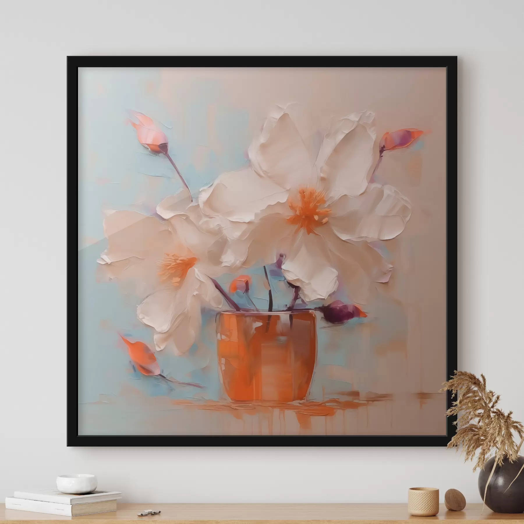 Fototapety Narcisy vo váze, biela, oranžová, béžová, modrá f40520