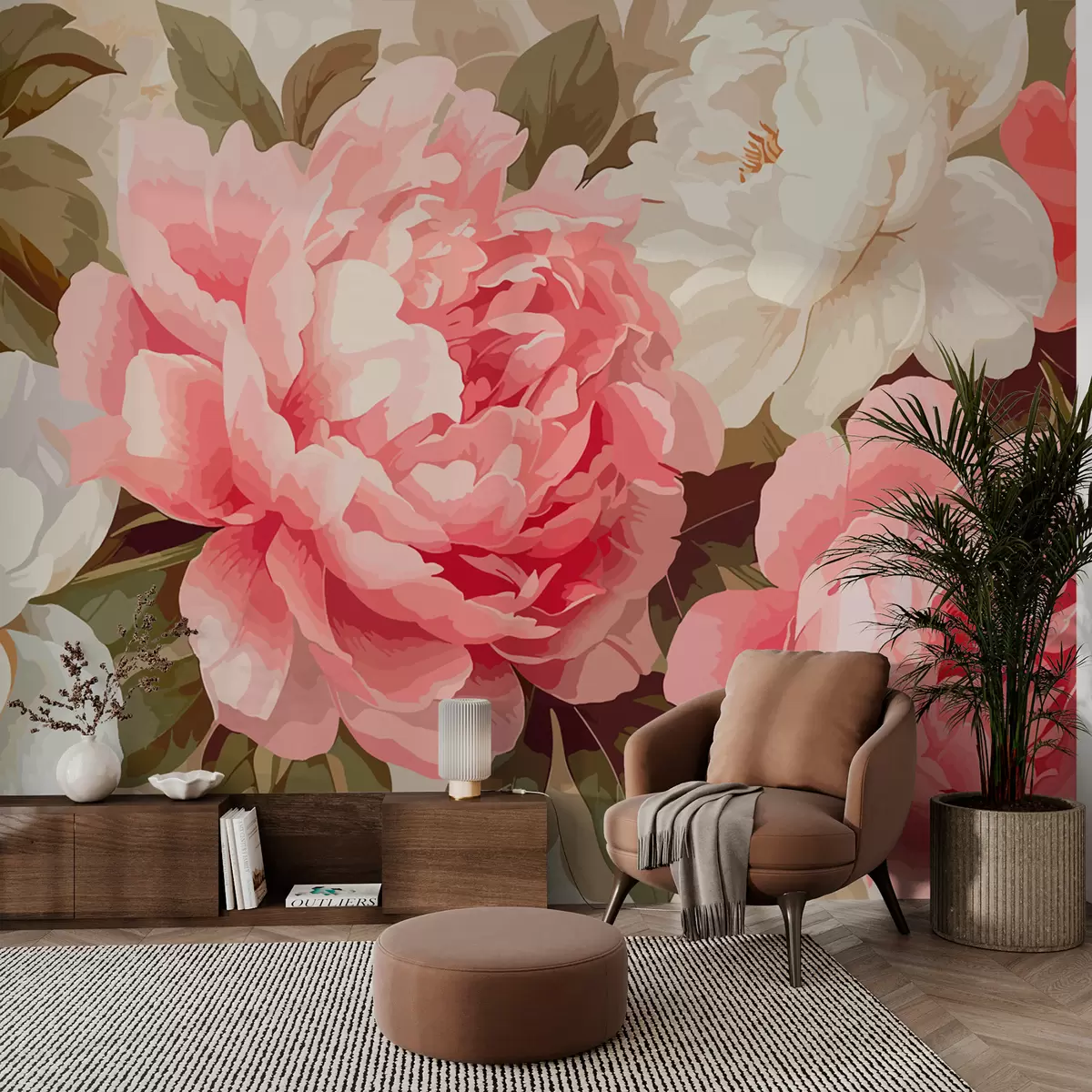 Fototapety Ružové a biele pivonky w01064