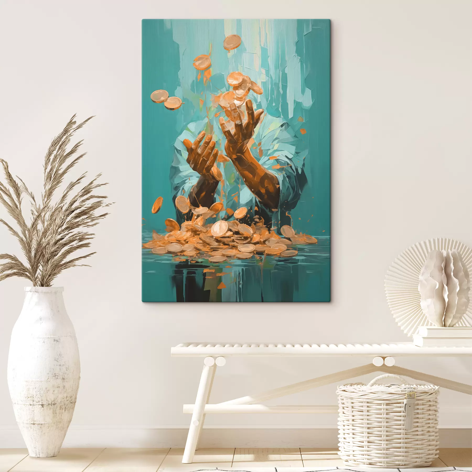 Obraz Abstraktná maľba muža obklopeného mincami s40755