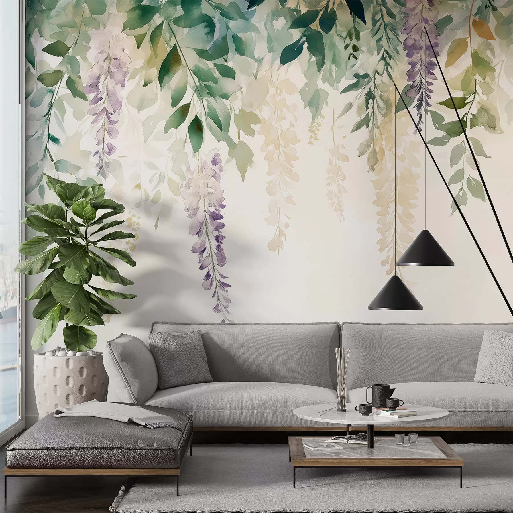 Fototapety Vistéria kvetinový ornament, kvetinový, akvarel, prírodné farby w01545