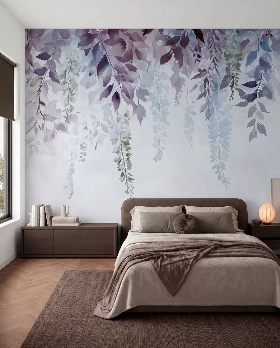 Fototapety Kvetinový ornament vistárie, kvetinový, akvarel, modré a fialové farby w01545v1