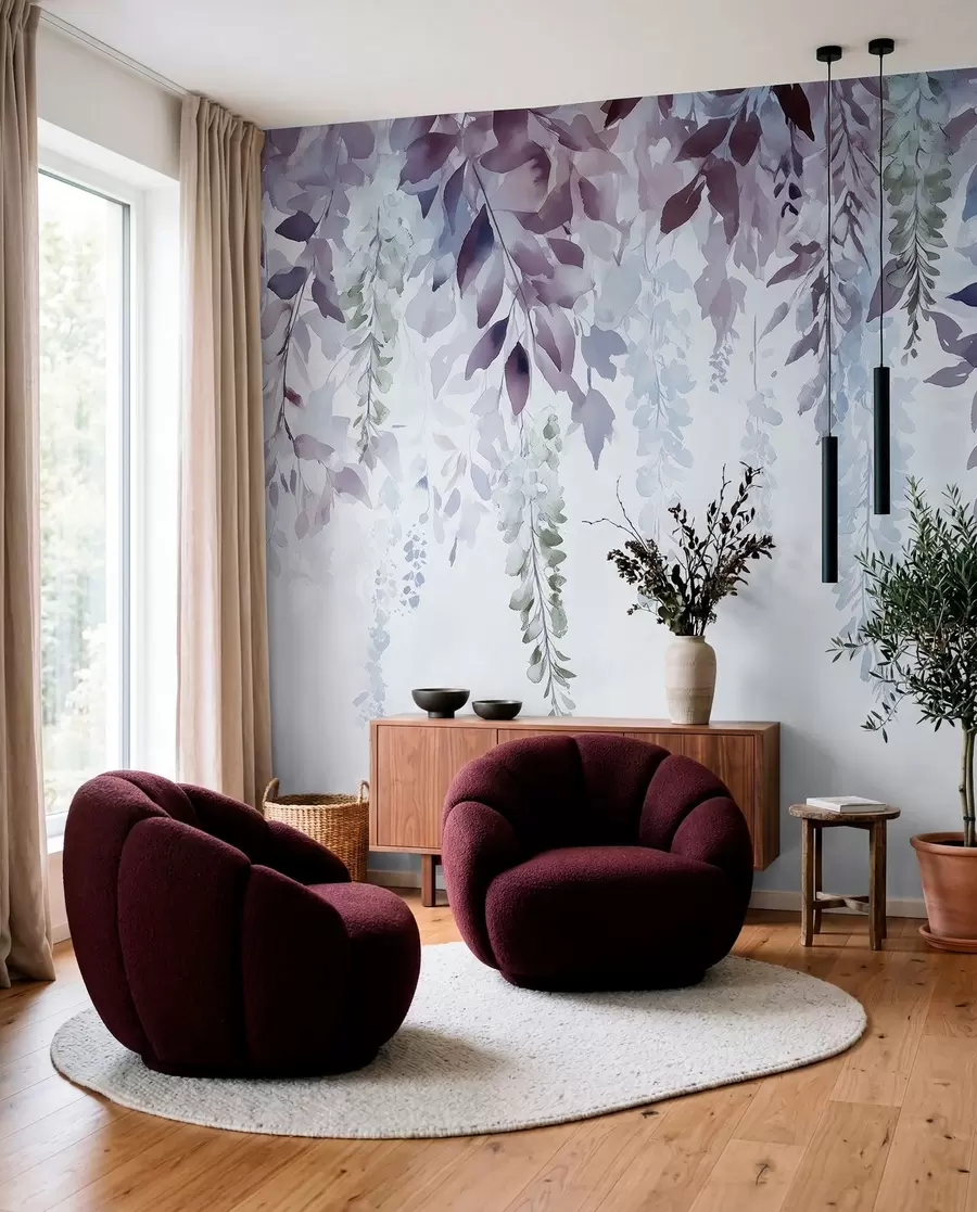 Fototapety Kvetinový ornament vistárie, kvetinový, akvarel, modré a fialové farby w01545v1