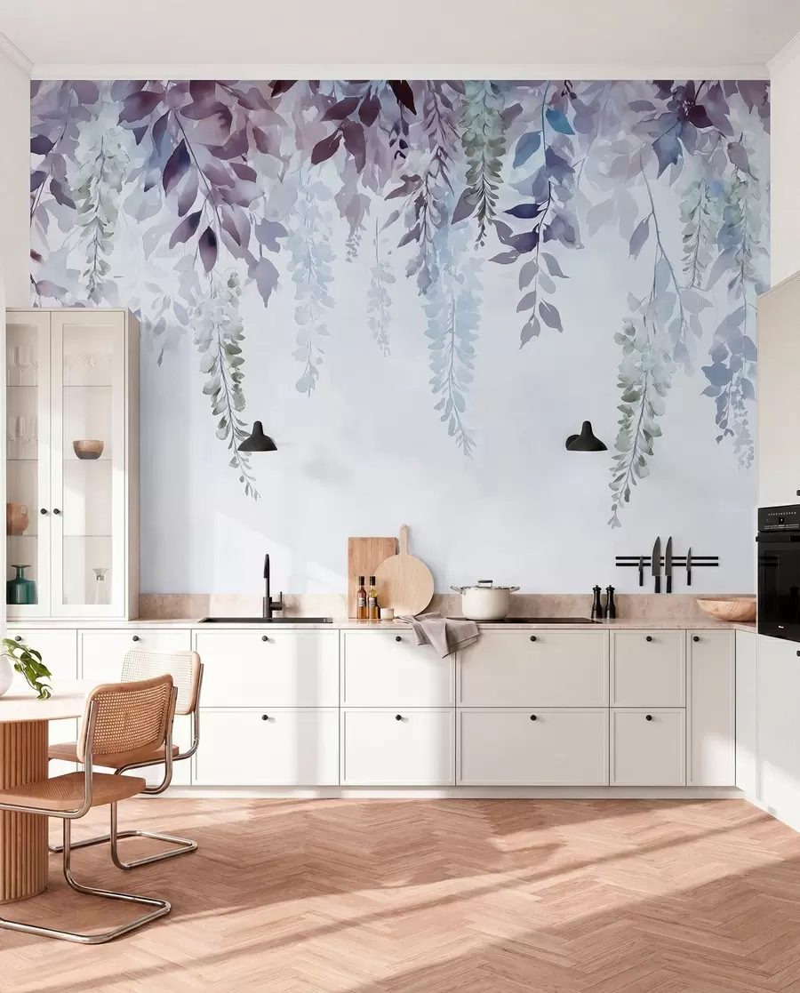 Fototapety Kvetinový ornament vistárie, kvetinový, akvarel, modré a fialové farby w01545v1
