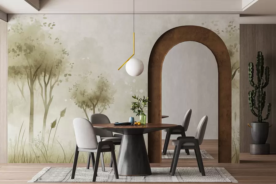 Fototapety Akvarelový les s trávou a stromami, zelená farba w01546v1