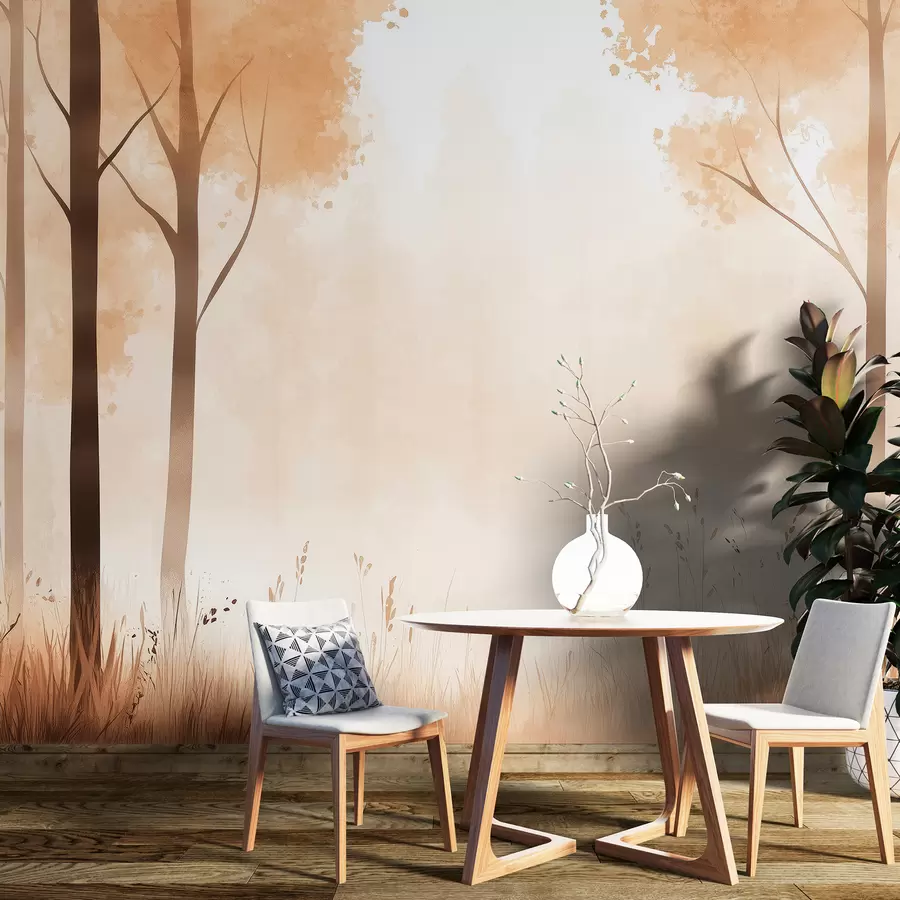 Fototapety Akvarel les, hmla, stromy, tráva, prírodná krajina, béžová farba w01563