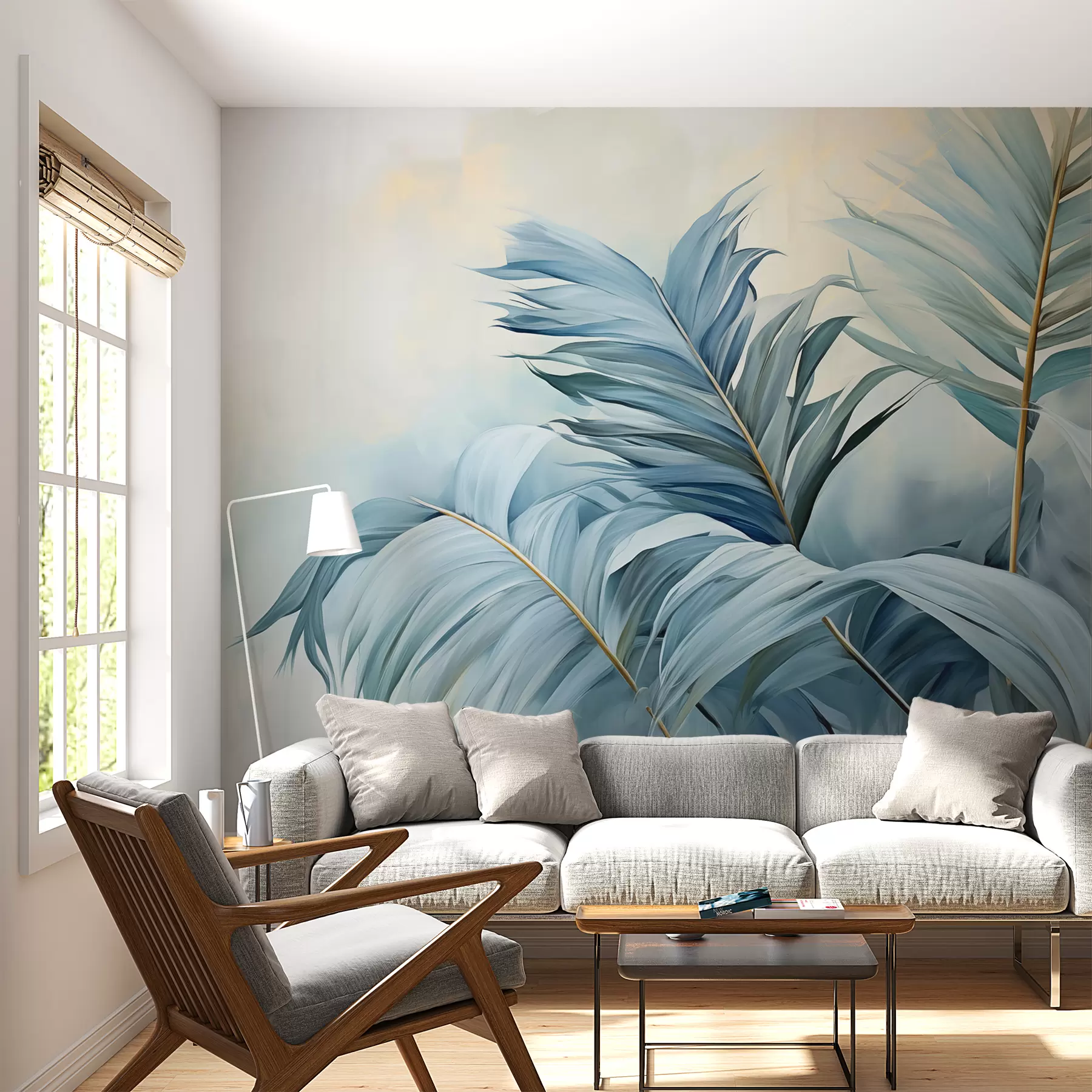 Fototapety Modré palmové listy proti hmle w01618