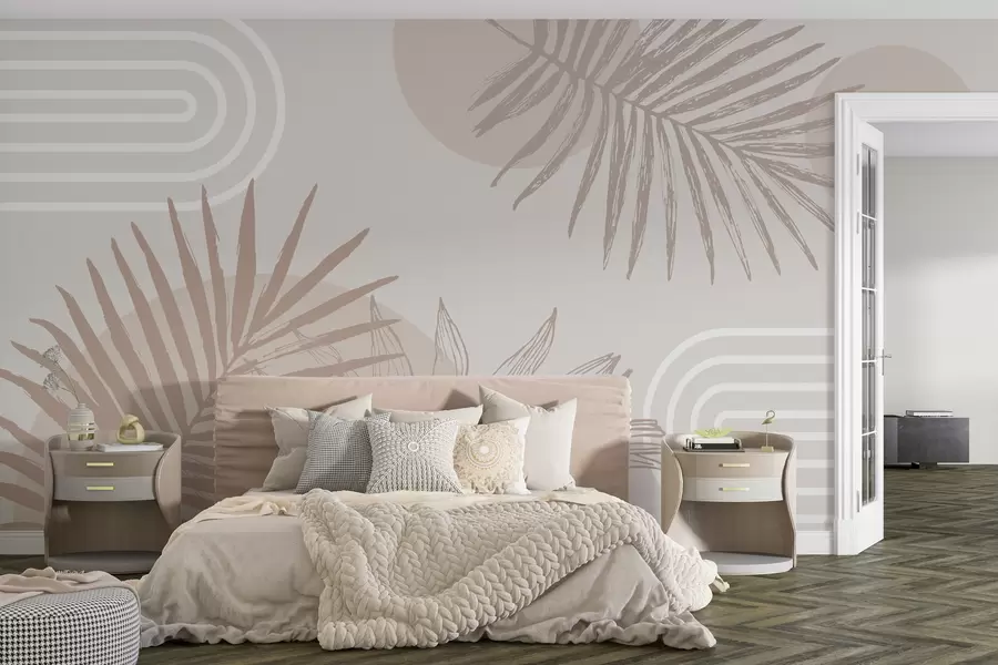 Fototapety Geometrická tapeta s palmovými listami v boho štýle w01601