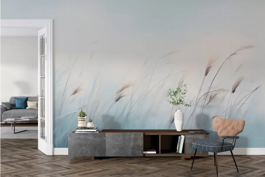 Fototapety Jemné poľné trávy na modrom pozadí w01643