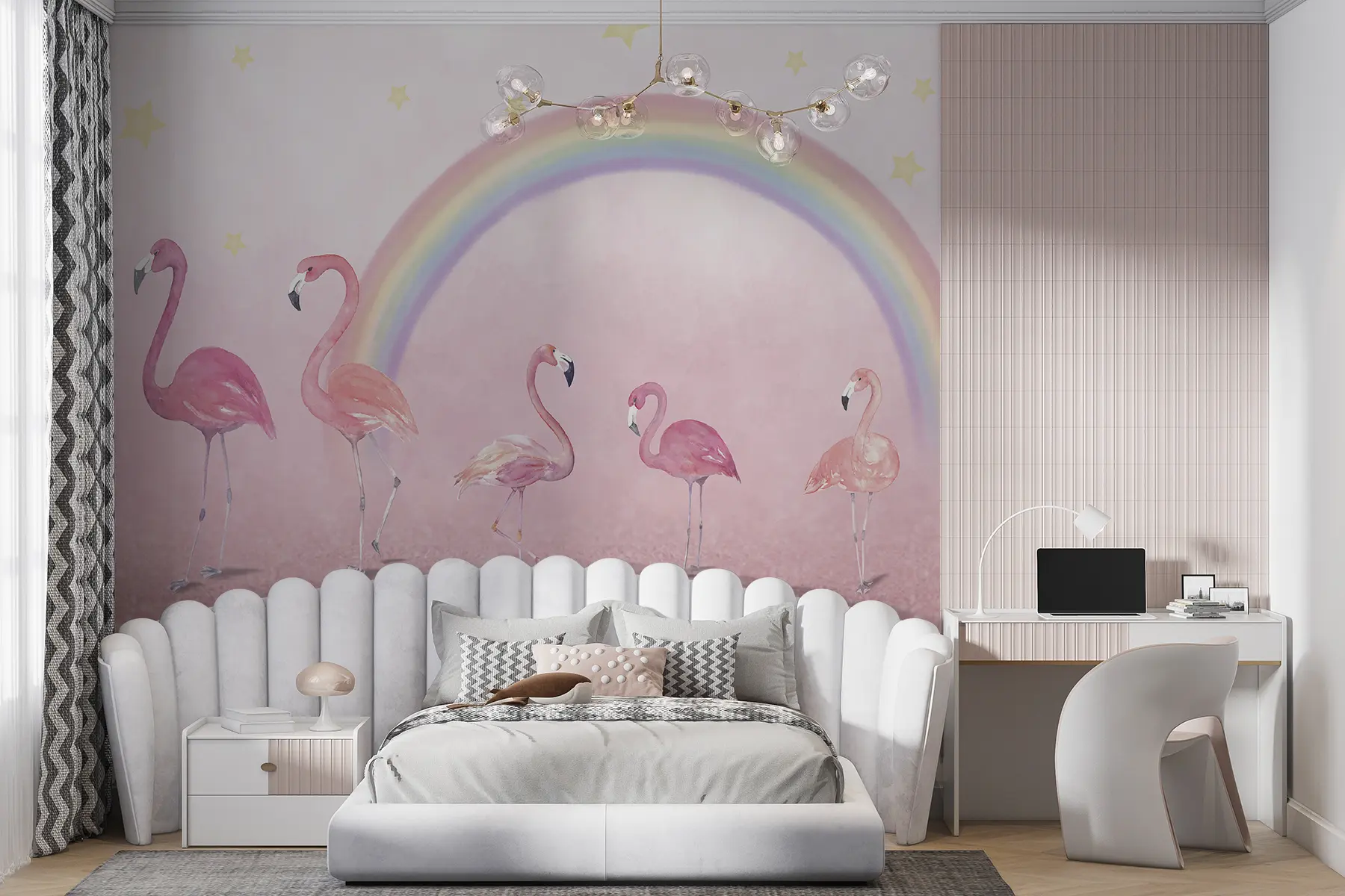 Fototapety Vták, dúha a väčší plameniak u29070