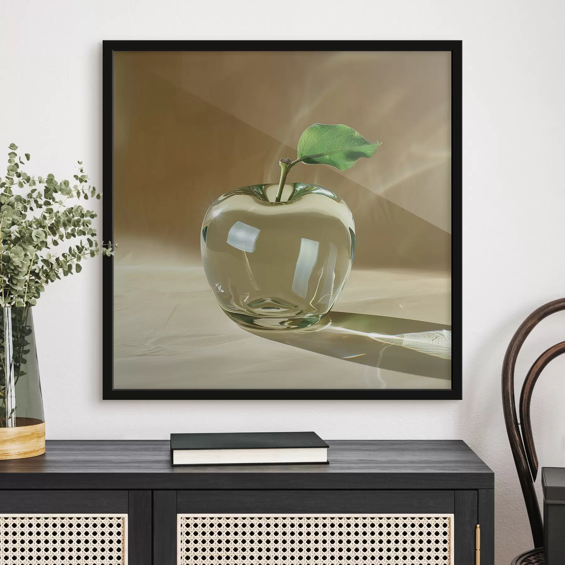 Fototapety Priehľadné sklenené jablko na svetlom pozadí f40913