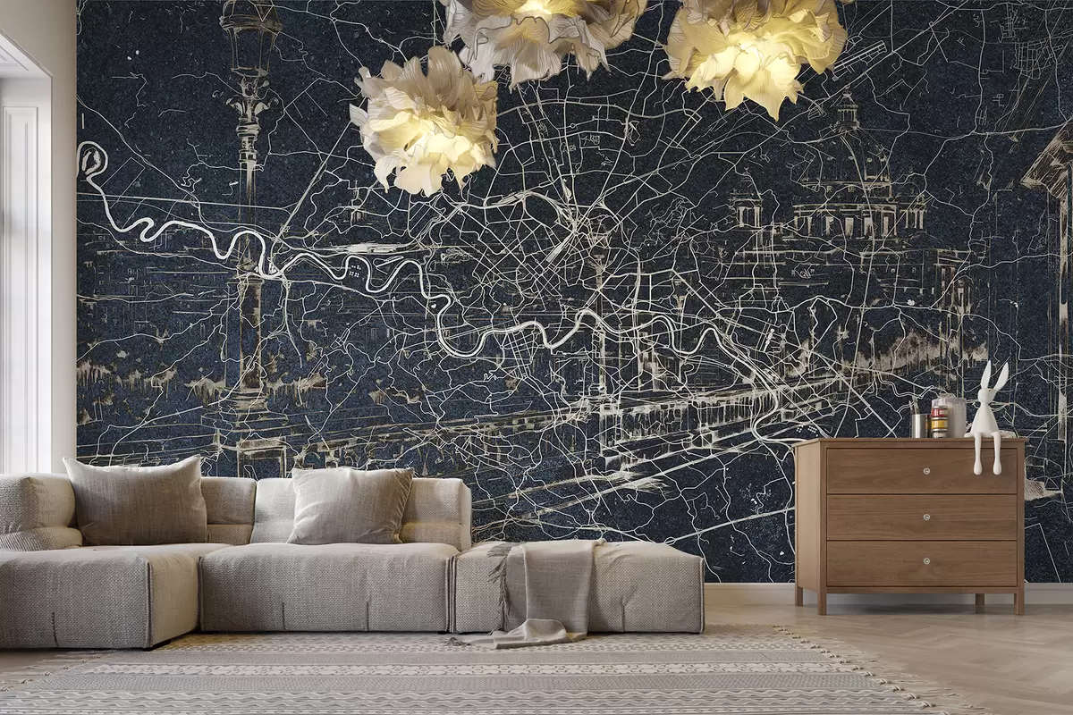 Fototapety Rím mapa mesta, lineárna kresba, architektúra, Taliansko, tmavé farby w01698v1