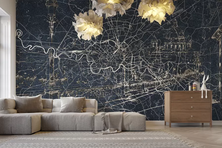 Fototapety Rím mapa mesta, lineárna kresba, architektúra, Taliansko, tmavé farby w01698v1