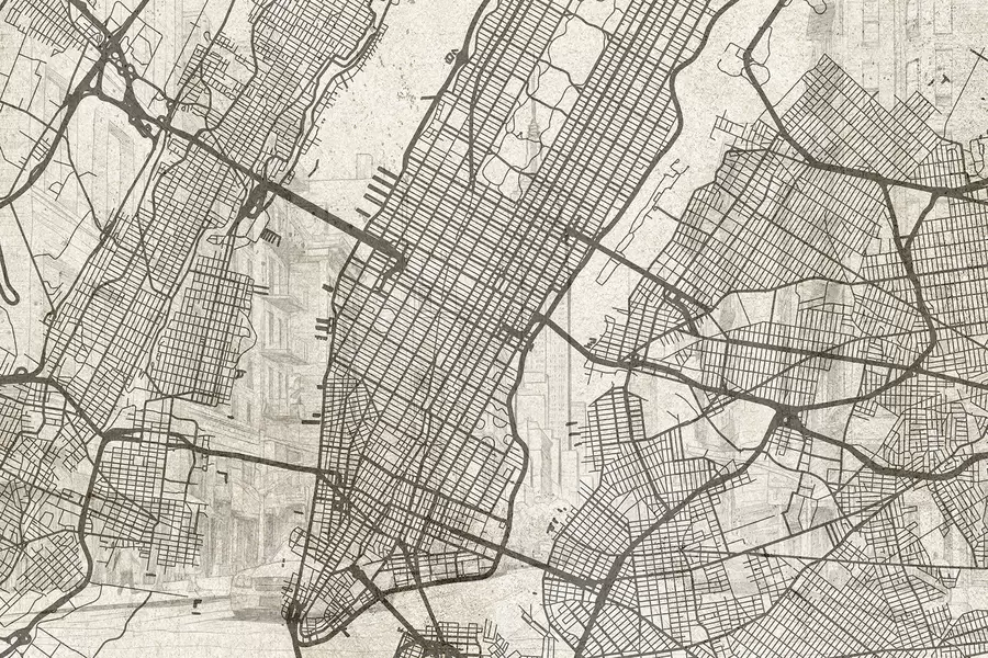 Fototapety Mapa mesta New York, kresba, architektúra, béžové farby w01699