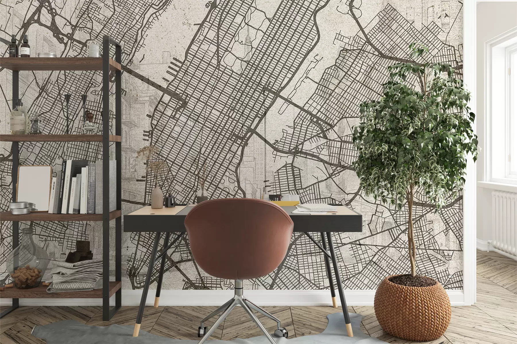 Fototapety Mapa mesta New York, kresba, architektúra, béžové farby w01699