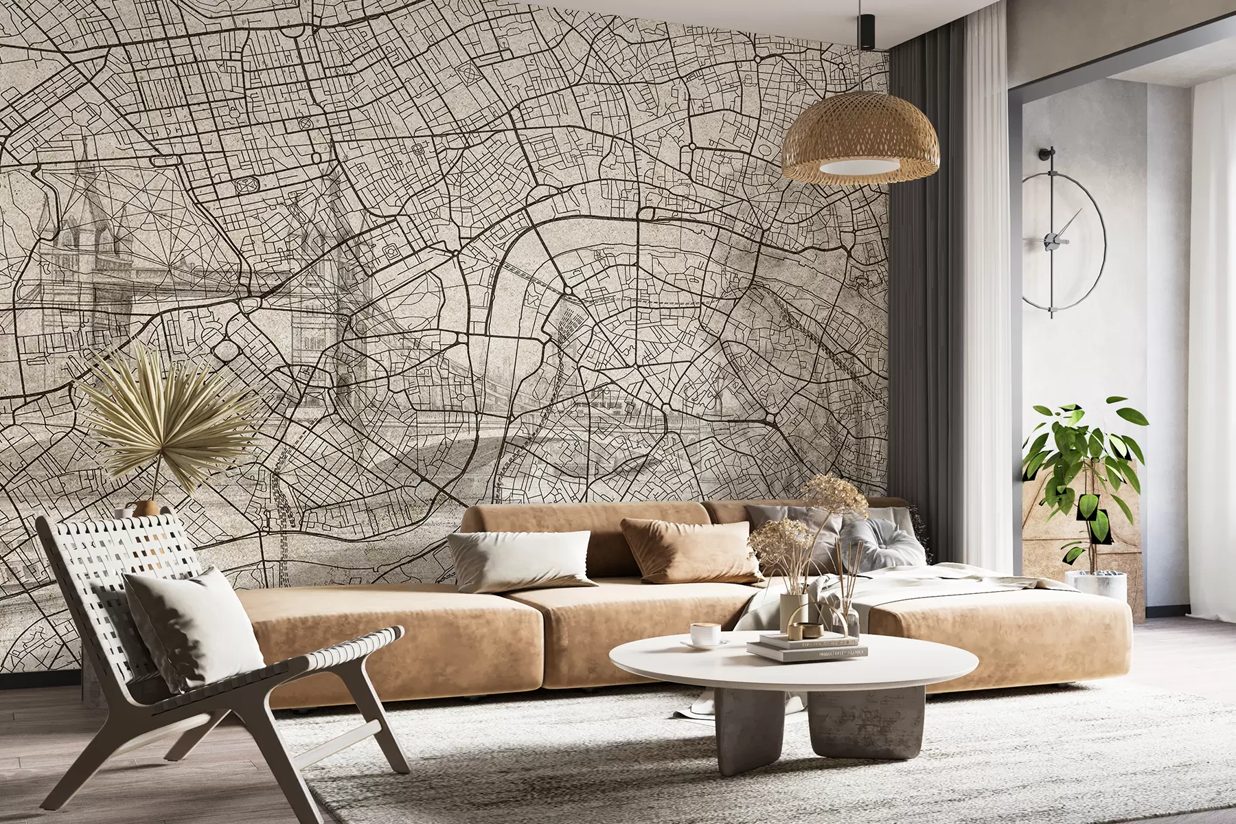 Fototapety Mapa Londýna, kresba, architektúra, béžové farby w01702