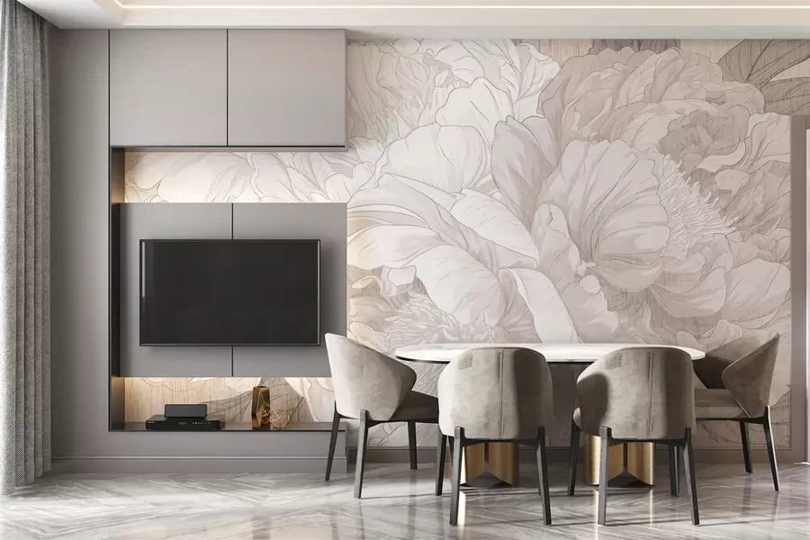 Fototapety Textúrované veľké kvety pivónie v béžových odtieňoch w01141