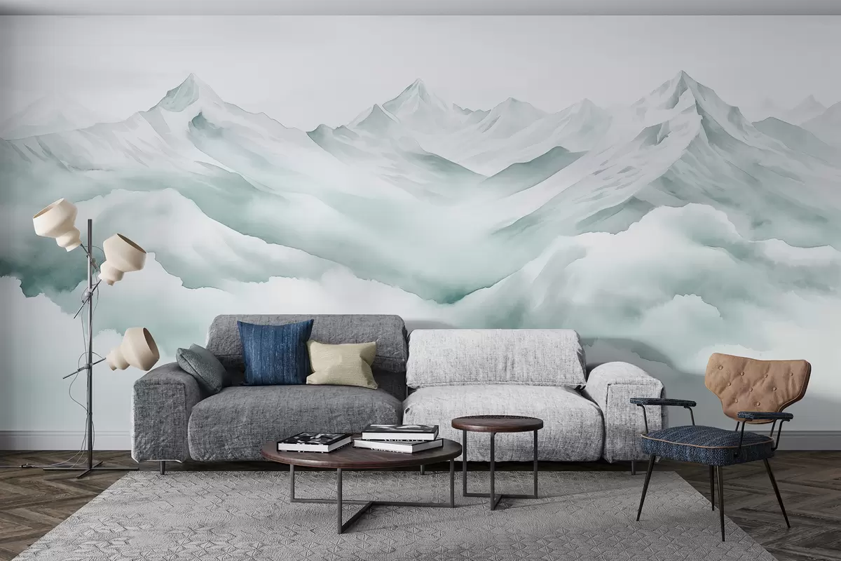 Fototapety Horská krajina, akvarel, jemné modré farby w01787v2