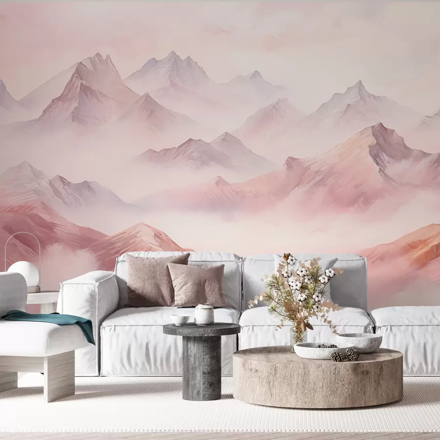 Fototapety Hory s mrakmi, akvarel, jemné béžové a ružové farby w01790