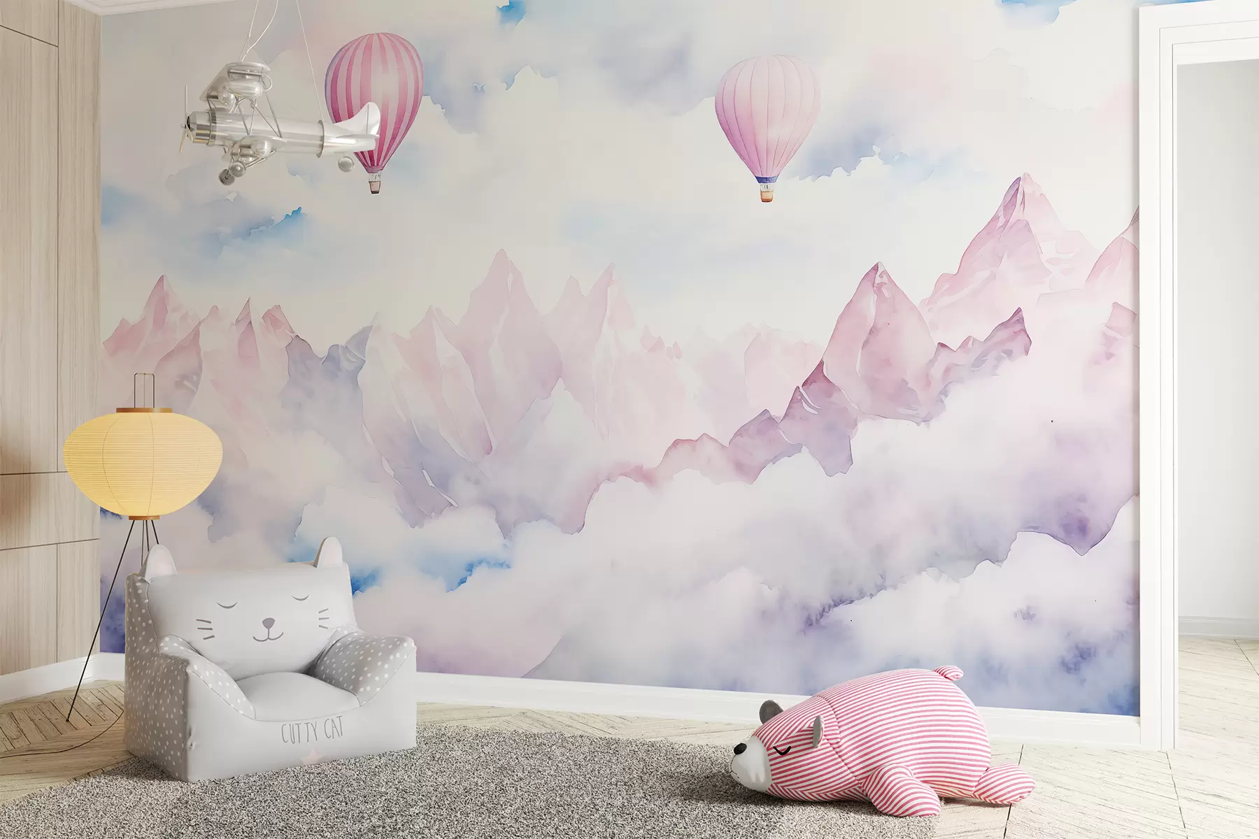 Fototapety Krásna horská krajina so vzduchovými balónmi, akvarel w01792