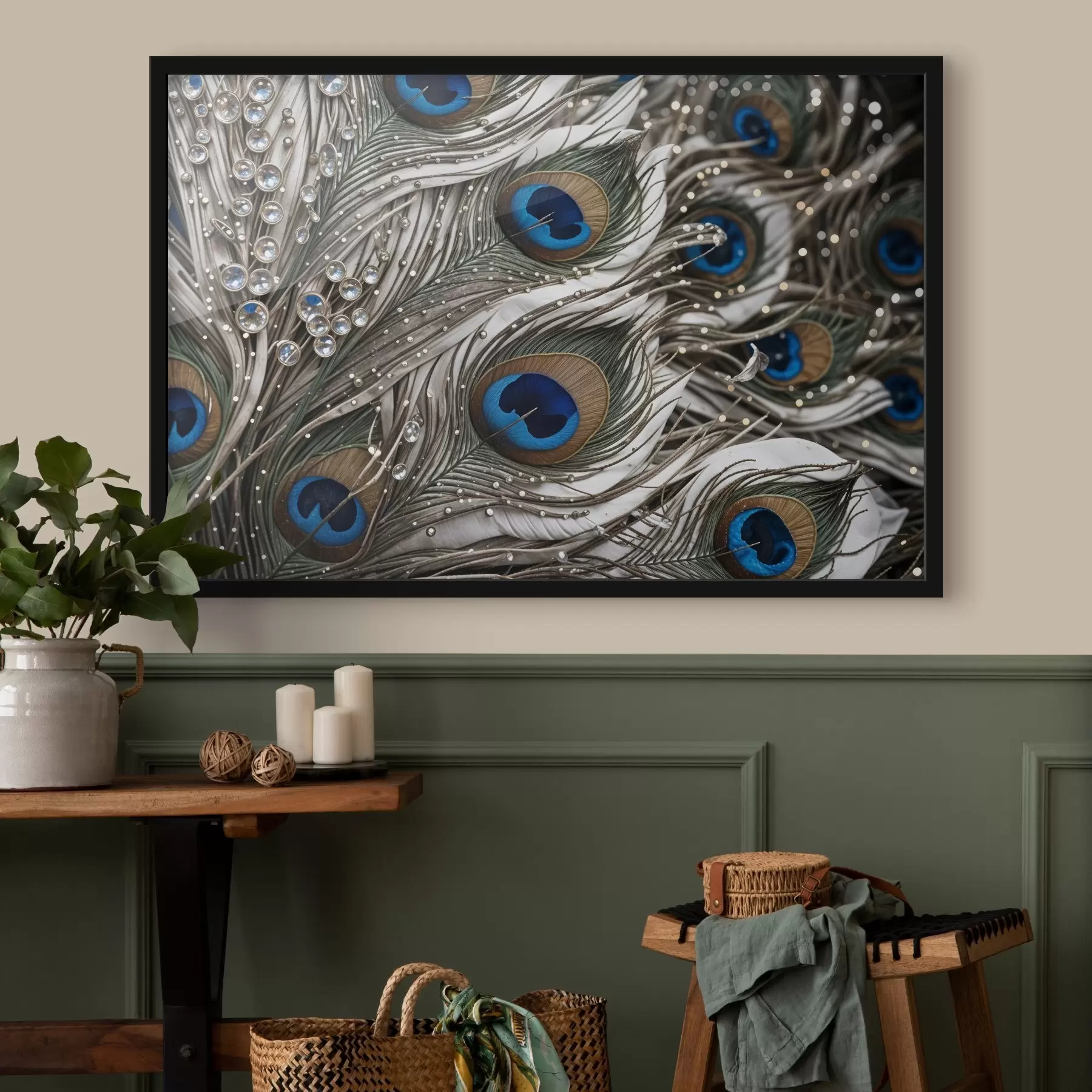 Fototapety Žiarivé pávie perie so zložitými vzormi a výraznými modrými vzormi f41103