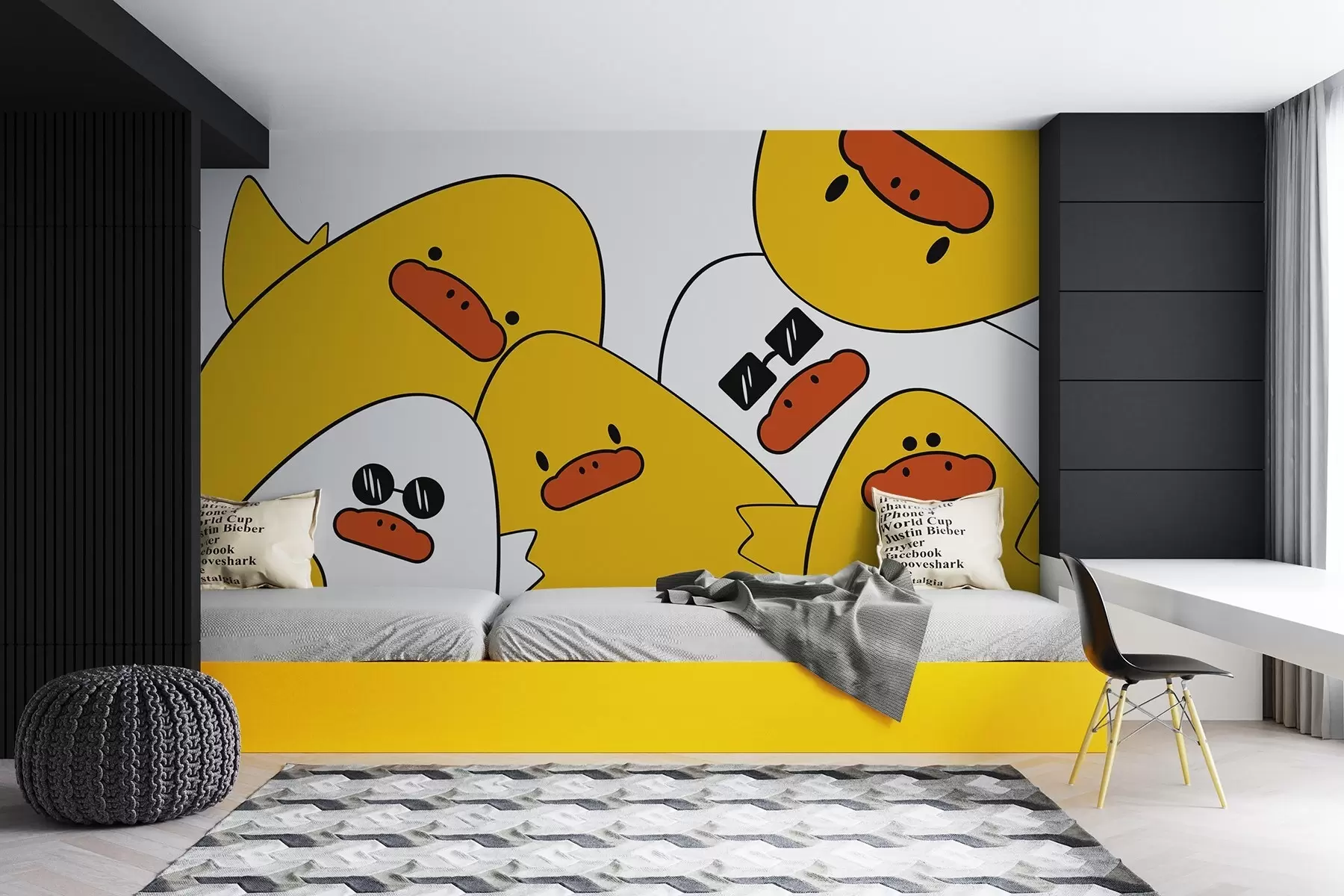 Fototapety Kačice lineárna kresba žltá farba w01860