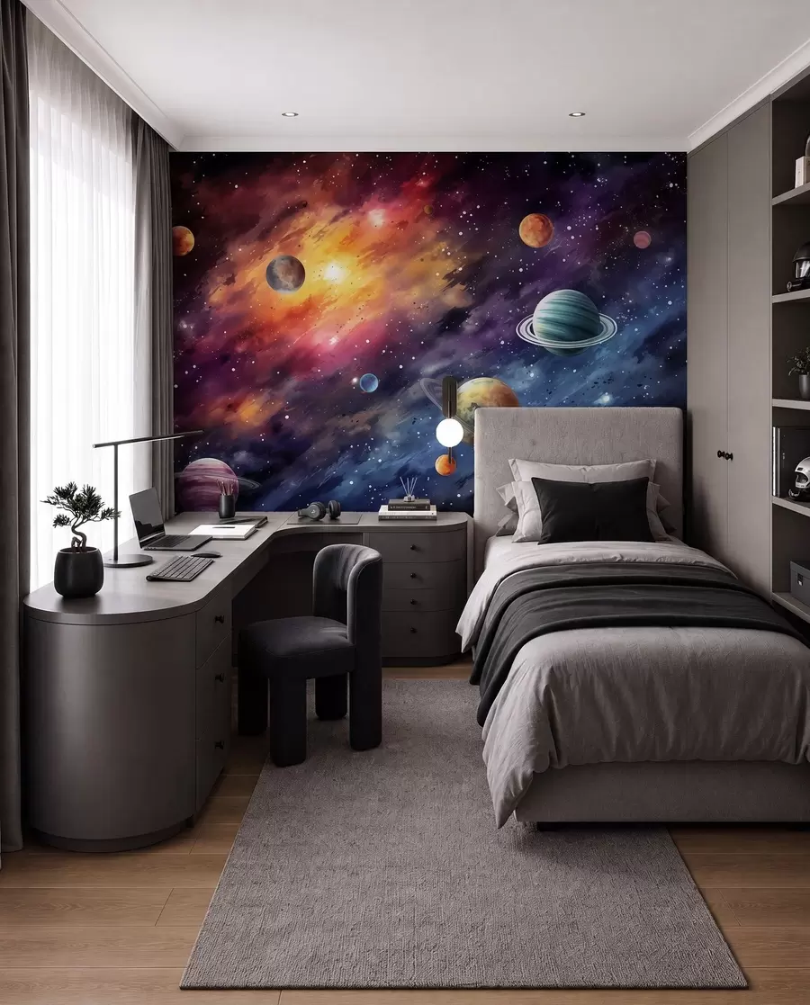 Fototapety Vesmír s planétami a hviezdami, akvarel, kozmický w01798