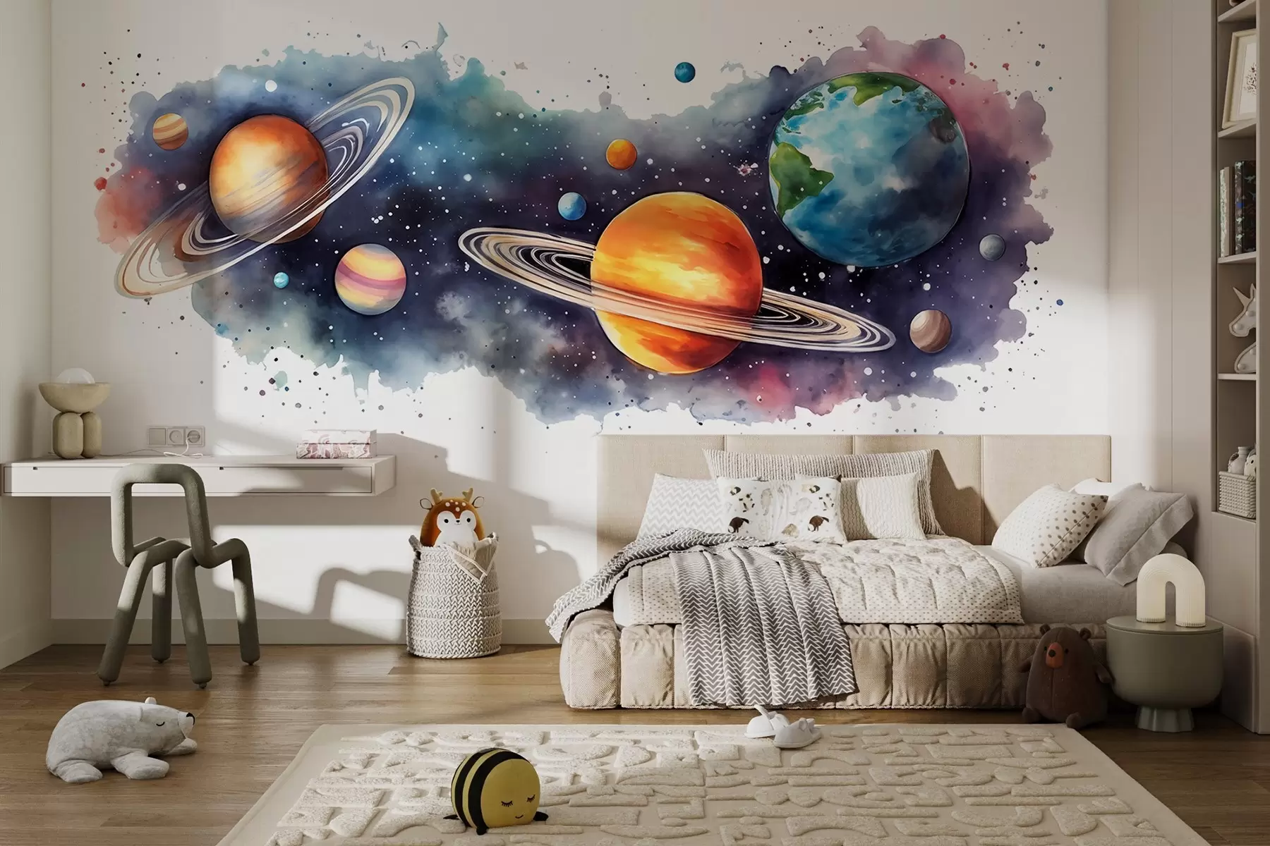 Fototapety Akvarel planéty, vesmír, vesmírne, Zem, Saturn w01802
