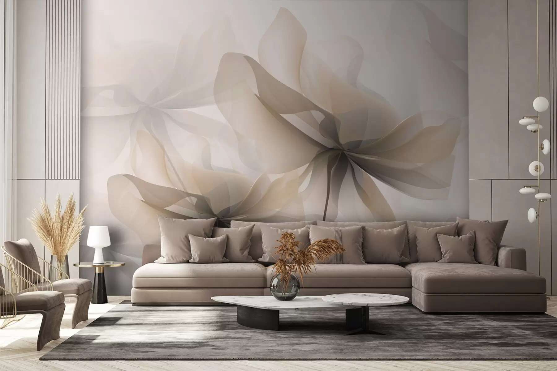 Fototapety Veľké béžové priesvitné kvety w01926v2