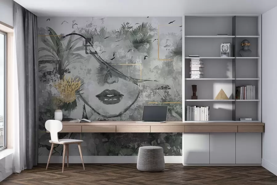 Fototapety Grunge dažďový prales a silueta tváre dievčaťa w01916d1