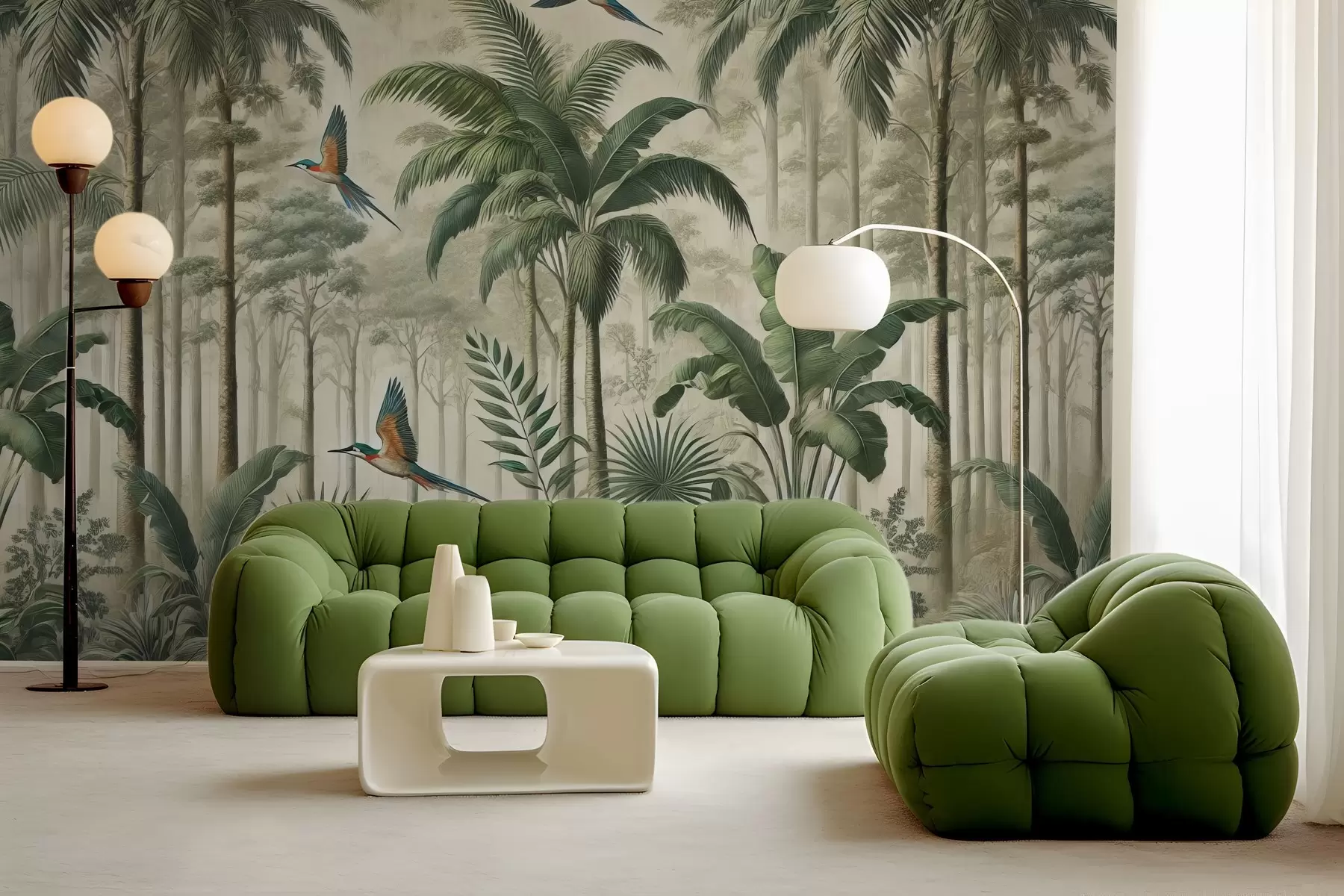 Fototapety Panoráma s tropickou krajinou a vtákmi w01957