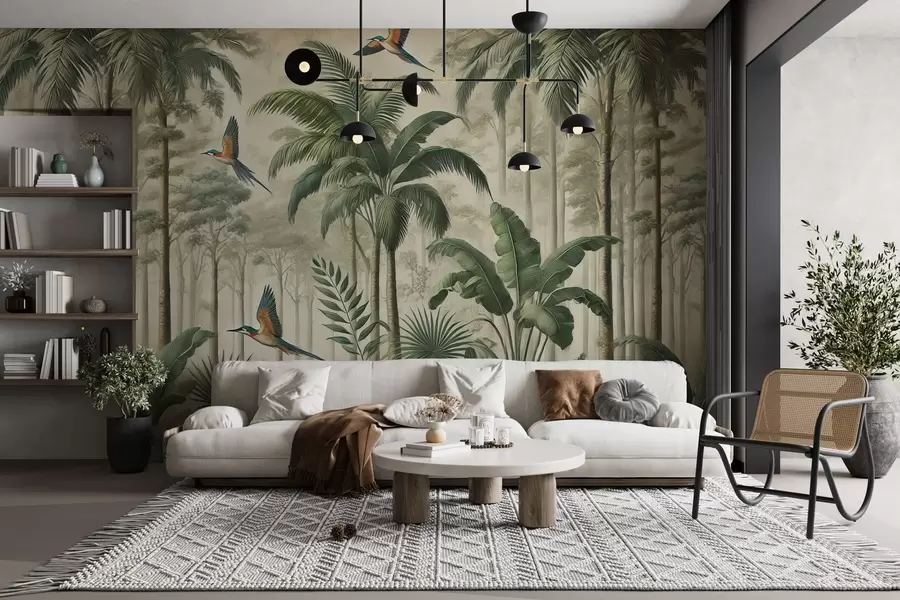 Fototapety Panoráma s tropickou krajinou a vtákmi w01957