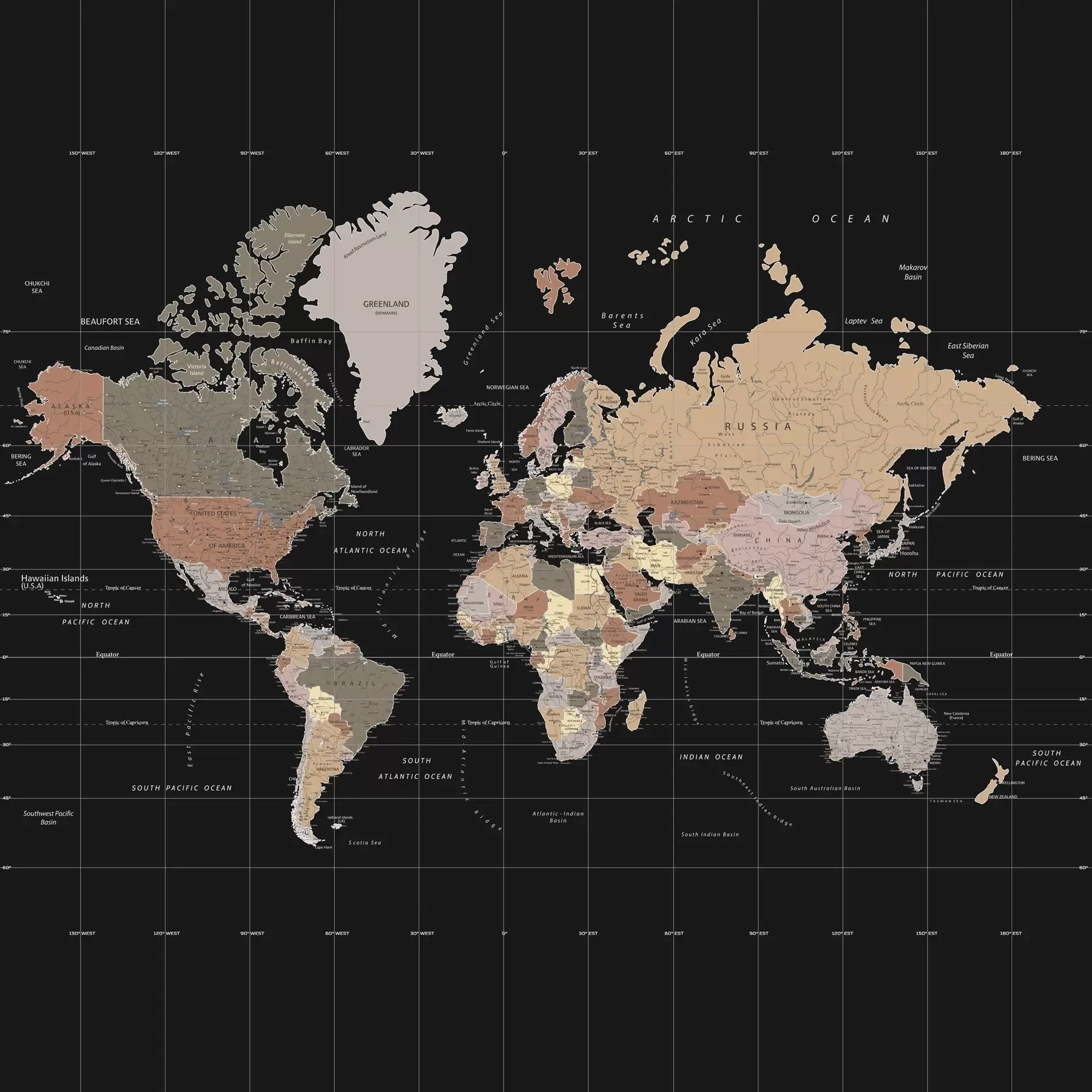 Fototapety Mapa sveta so zakreslenými rôznymi krajinami u99477d1