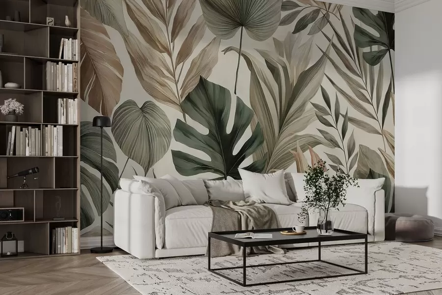 Fototapety Veľké tropické listy v zdržanlivých jemných pastelových odtieňoch w02082