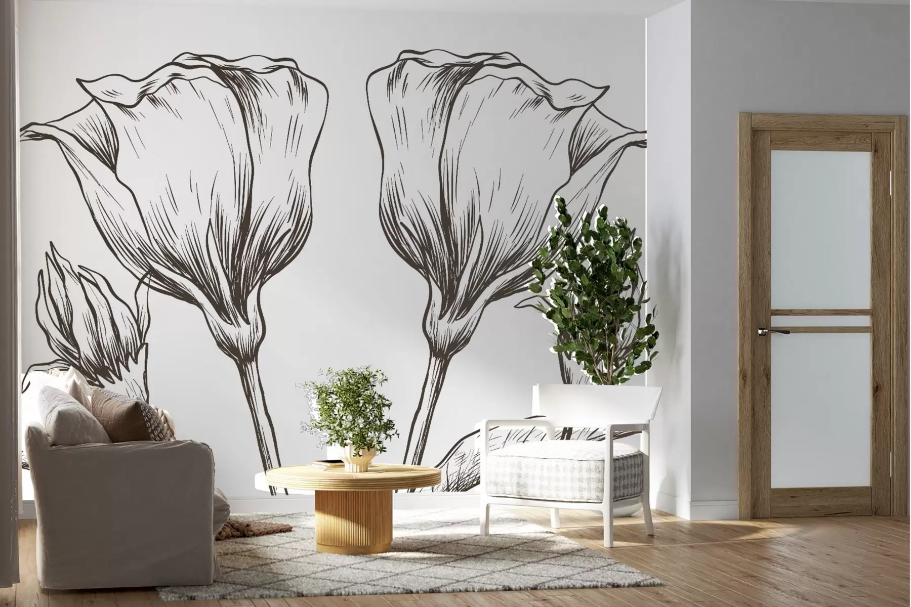 Fototapety Lineárne jemné kvety v hnedých odtieňoch w02098v3
