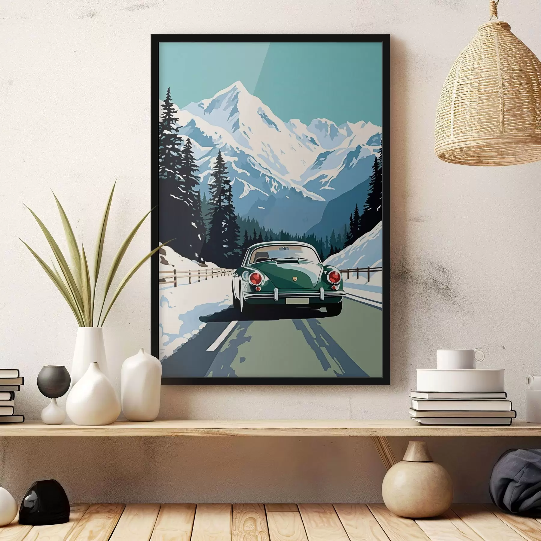 Obraz Retro auto na zimnej horskej ceste f41478