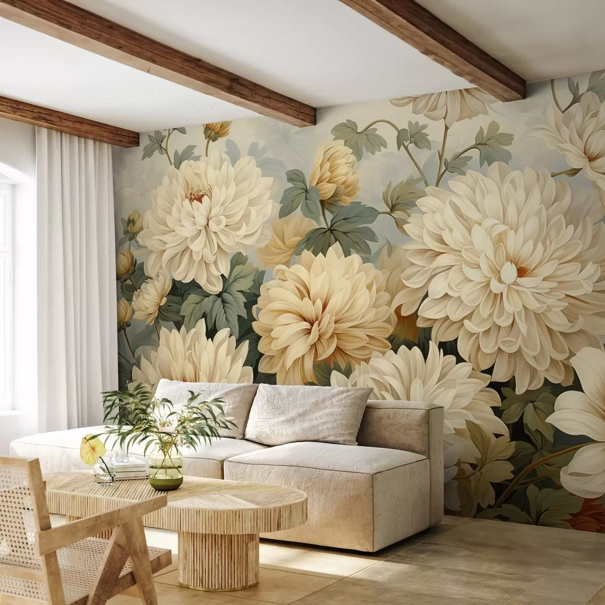 Fototapety Biele chryzantémy vintage štýl w02176