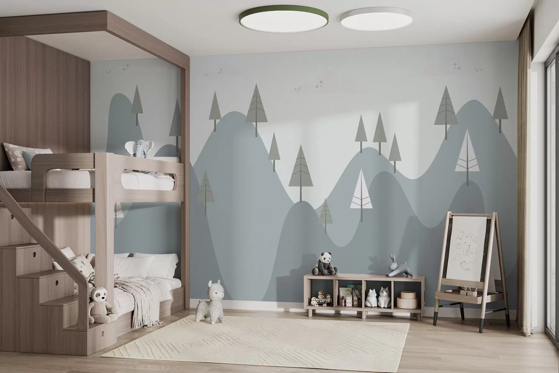 Fototapety zelené hory sú namaľované a jedle na nich w02198