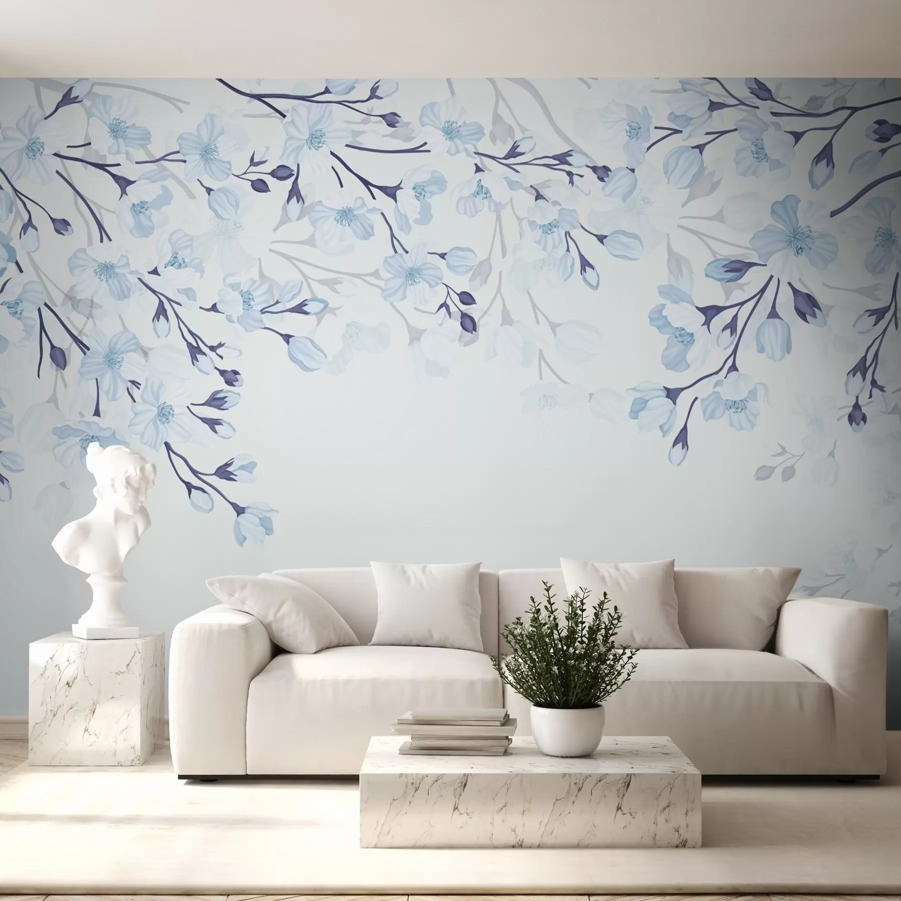 Fototapety modré kvitnúce vetvy na modrom pozadí w02200v1