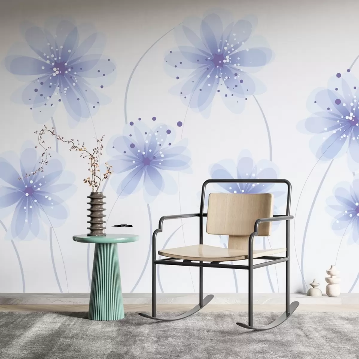 Fototapety maľované jemné modré kvety w02207